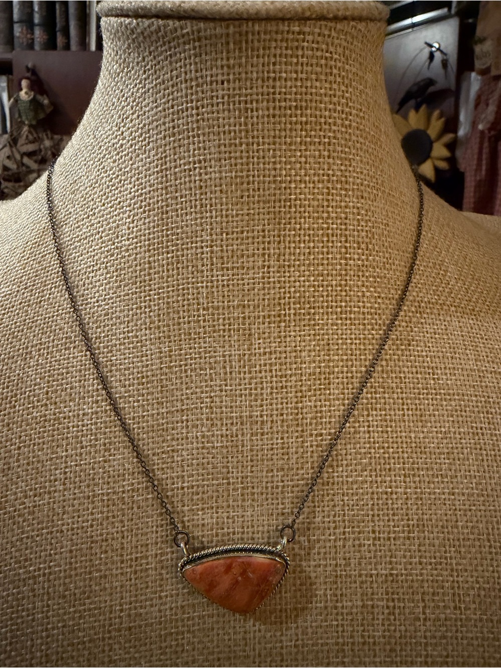 Southwestern-Style triangular orange spiny oyster Sterling Silver 925